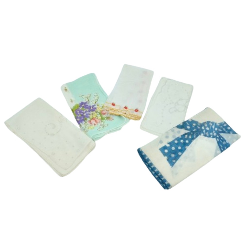 Vintage Embroidered  Cotton Linen Handkerchiefs -LOT OF 5…